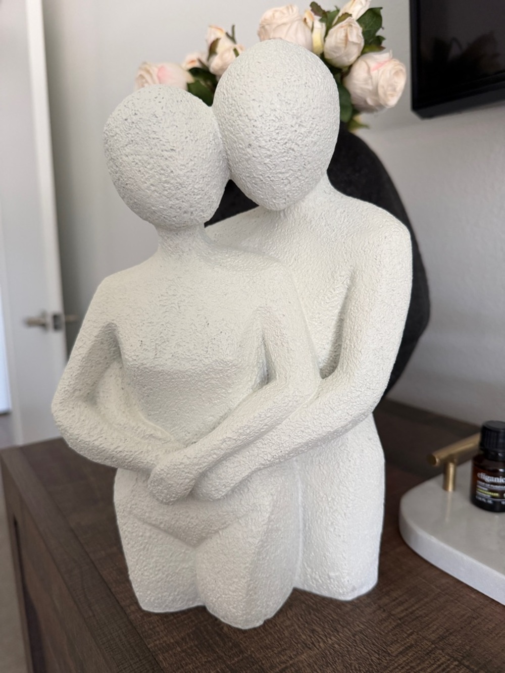 Modern Embrace Sculptural Statue - White